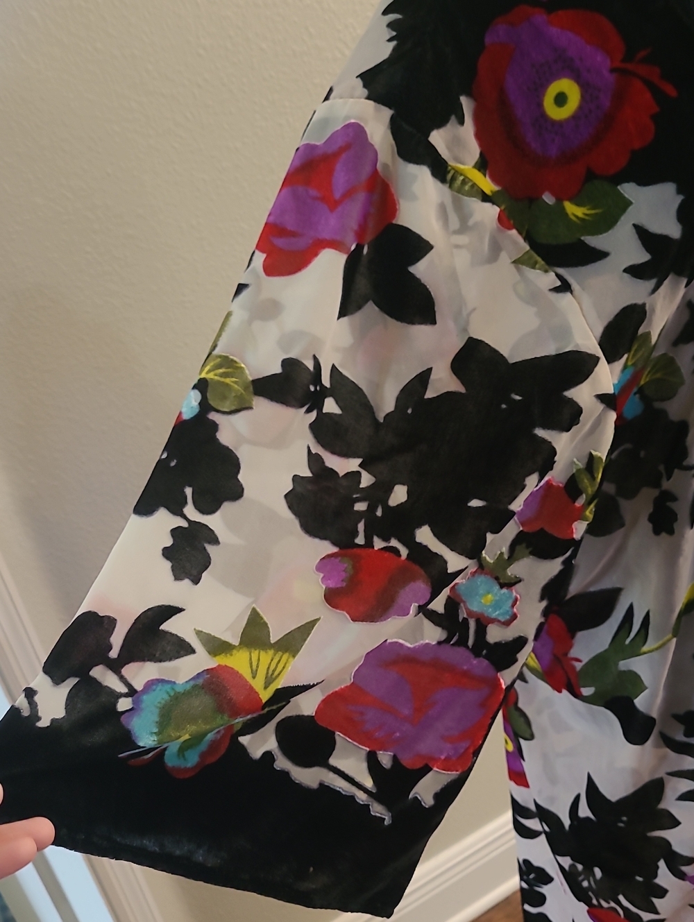 Anthropologie Payyon Kimono Black Floral Velvet Duster Cardigan Rayon Blend 0/s - Picture 3 of 7